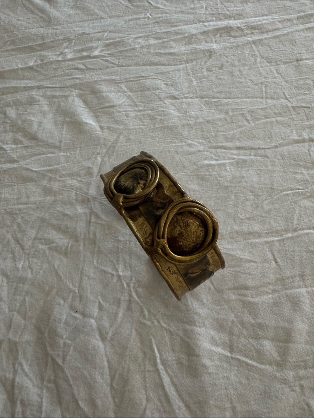 Gold-Tone Double Ring Statement Cuff Bracelet